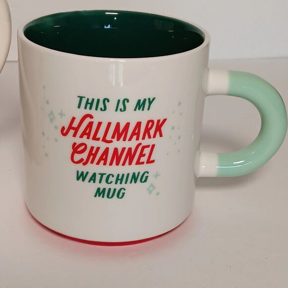 2 Hallmark Christmas Mugs Santa Reindeer Watching Tea Coffee Cup 16 oz - Picture 11 of 16